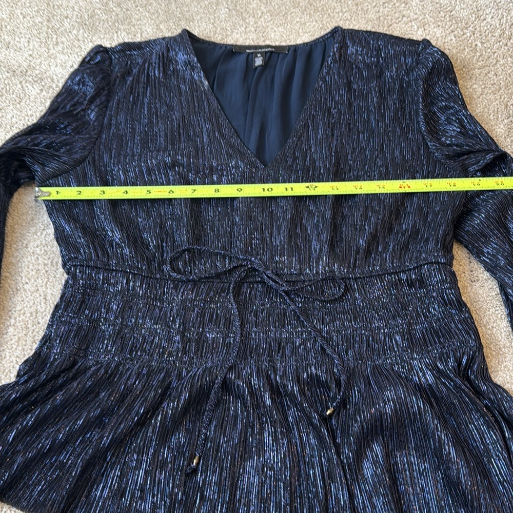 White House Black Market Shimmering Metallic Sparkle Peplum Navy Blouse Women M - Picture 5 of 10